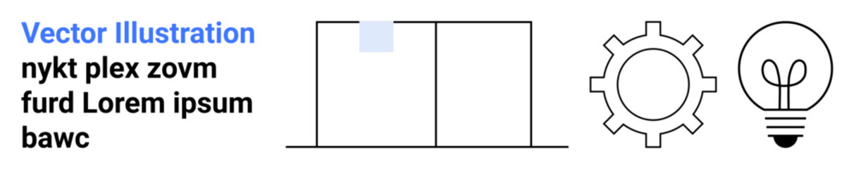 Innovation, workflow, technical processes, brainstorming, problem-solving, design thinking. Gear, light bulb divided rectangle in simple line style. Innovation and workflow visualization