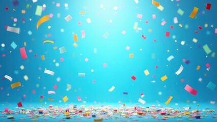 illustration of colorful confetti falling against a blue backdrop with bright scattered paper pieces creating a festive celebration atmosphere and vibrant party scene concept of events greetings
