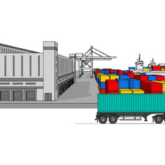 Shipping containers at a port terminal.