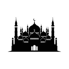 Silhouette of Mosque with Domes and Minarets.