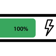 Full Battery Charge Icon with Lightning Symbol.