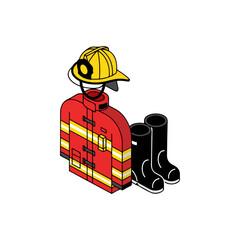 Firefighter uniform and boots isometric illustration.