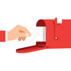 Hand Inserting Envelope into Red Mailbox.