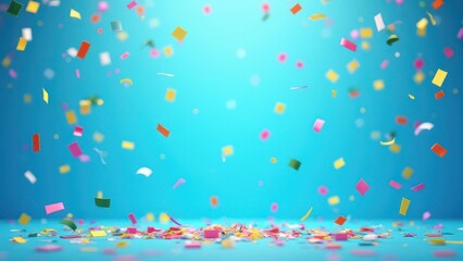 illustration of colorful confetti falling against a blue backdrop with bright scattered paper pieces creating a festive celebration atmosphere and vibrant party scene concept of events greetings