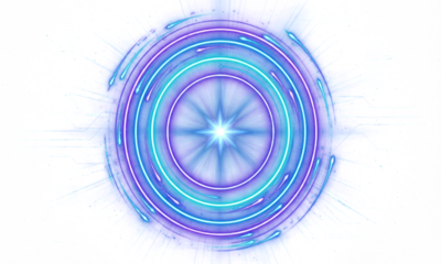 Abstract glowing light rings in neon color. Futuristic motion circle for digital artwork, high-tech banners, gaming UI, space-inspired backgrounds and illuminated particle effects.