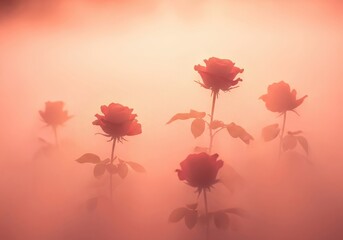 Fototapeta premium Soft Focus Red Roses in Misty Pink Haze