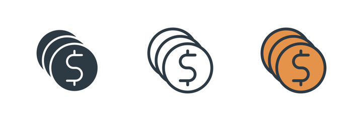 coin icon set vector illustration. line, glyph, color symbol isolated on white background