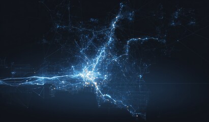 A Dynamic Network of Light Representing Computational Connections and Data Flow in a High-Tech Digital Environment