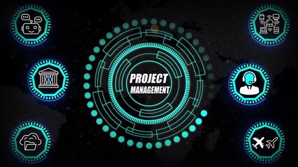 Project Management HUD showcasing task coordination rings, resource allocation mapping, and milestone-driven execution architecture crafted for enterprise delivery excellence