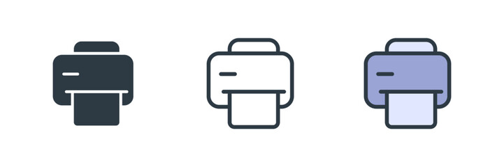 printer icon set vector illustration. line, glyph, color symbol isolated on white background
