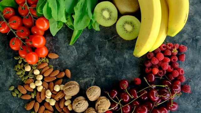 Foods containing melatonin on a beautiful background. Selective focus.