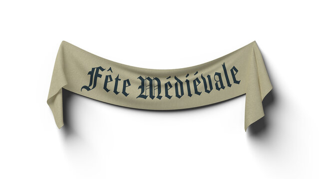Banderole en tissus pour annoncer une f&ecirc;te m&eacute;di&eacute;vale - rendu 3D sur fond transparent