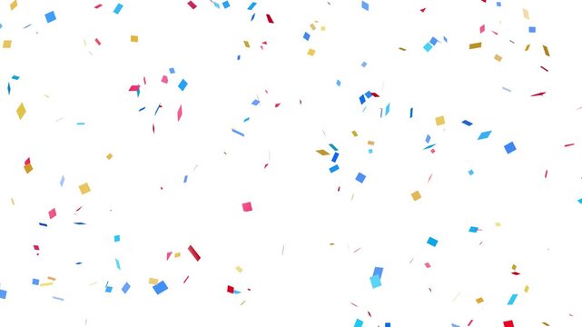 Colorful confetti falling on white background loop 4k. Confetti partical isolated background, сonfetti explosion.