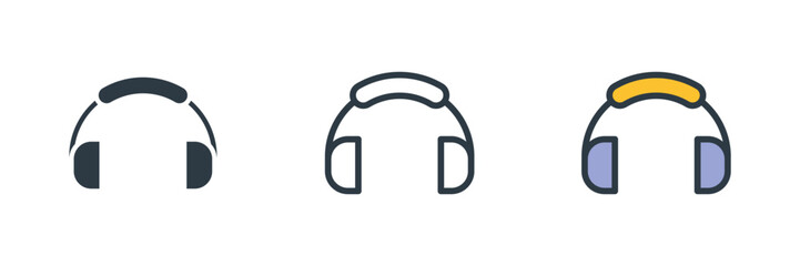 headphone icon set vector illustration. line, glyph, color symbol isolated on white background