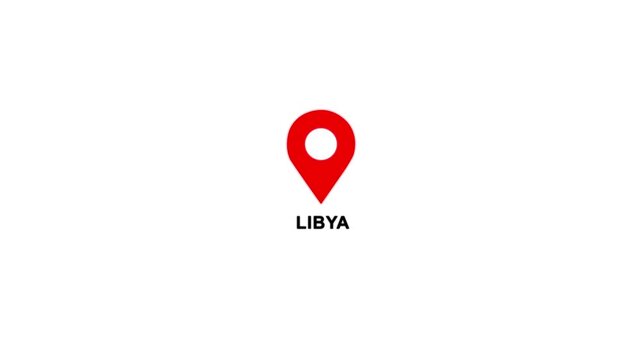 Libya country location pin animation. GPS tracking map pointer icon with alpha channel and white background, 4K video.