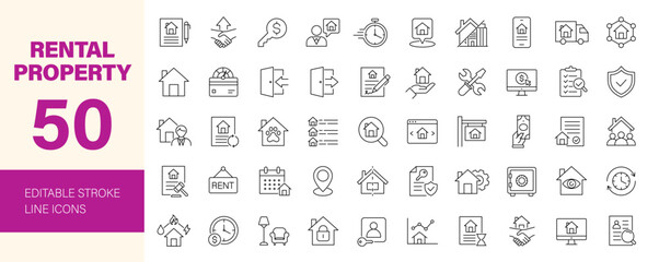 Rental property icon set. Editable line icons. Vector illustration.