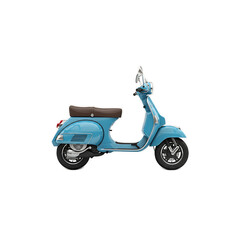 Obraz premium A vibrant light blue vintage-style scooter featuring a classic design and brown seat