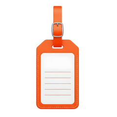 Obraz premium Bright orange luggage tag with white insert and silver buckle perfect for travel identification and baggage security needs