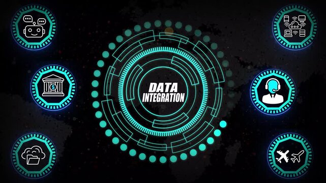 Data Integration HUD with Unified Pipeline Rings, Multi-Source Mapping Layers, and Real-Time Connected System Synchronization for Enterprise-Scale Digital Architecture