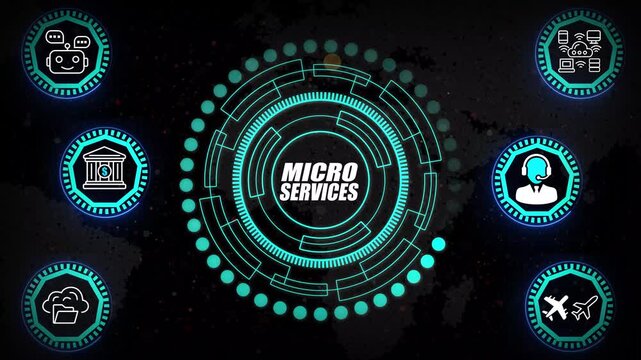 Microservices HUD with Distributed Architecture Rings, Lightweight Service Mapping Layers, and High-Scalability Deployment Visualization Model