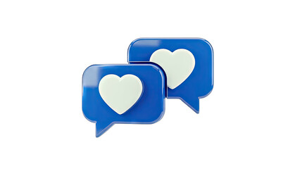 3D Blue Speech Bubbles with White Hearts on White Background