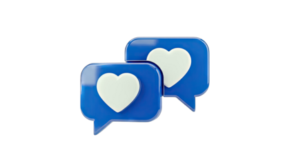 3D Blue Speech Bubbles with White Hearts on White Background