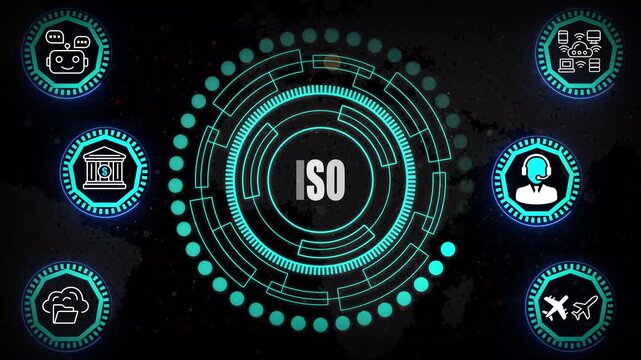 ISO Compliance HUD Rings with Standardized Process Mapping, Quality Framework Visualization, and Advanced Tech System Interface Layers