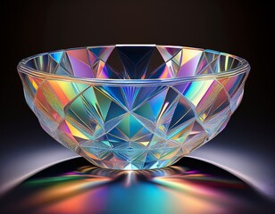 iridescent crystal bowl with diamond cut pattern and gradient colors