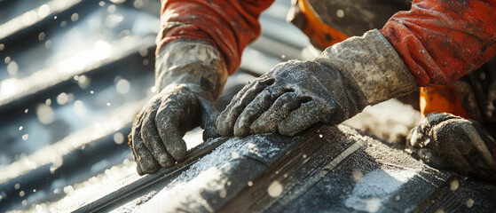 Workers wearing protective gloves treat a wooden surface, emphasising the importance of safety and labour, which is relevant to the background in materials about construction professions.