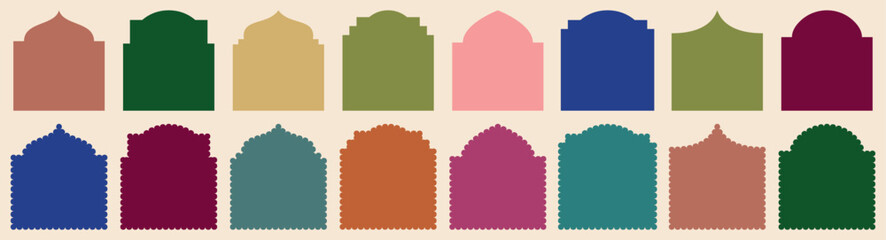 Islamic door and window frames shapes set. arabic muslim architecture design elements. ramadan frames. Set of islamic shape illustration design blank islamic shape template vector.