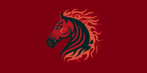 Naklejka premium Horse head logo design with flames in a red background
