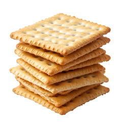 Stacked pile of crispy saltine crackers Isolated transparent on white background