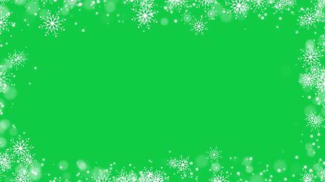 snow flakes and bokeh lights border frame green screen animation,snow flakes new year and Christmas chroma key isolated social media motion design element
