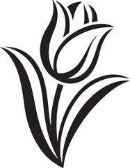 Black and White Stylized Tulip Flower Icon symbol