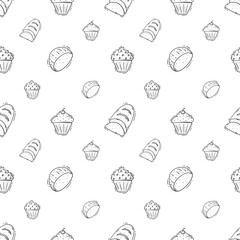 Hand Drawn Bread seamless pattern. Doodle Bakery pattern background