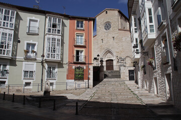 Fototapeta premium habitation buildings and medieval church (san gil abad) in burgos in spain 