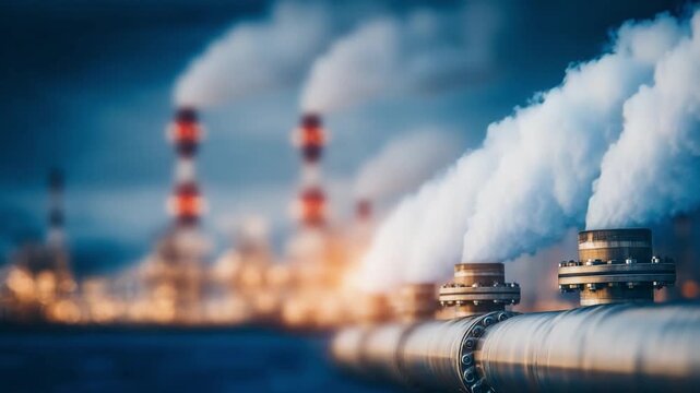 Industrial Emissions: Capturing the image of factories, showcasing the visual consequence of modern industrial activity, conveying the challenges for sustainable future.