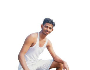 Young Man Sitting Casually on Minimalist