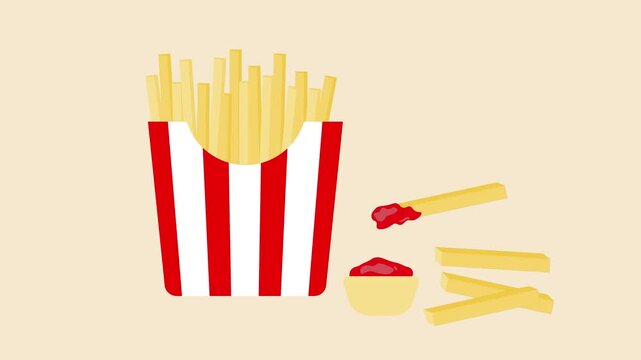 French fries fast food snack crispy potatoes slice frites with ketchup