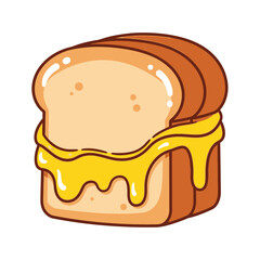 Melting Cheese Toast Illustration – Gooey Sandwich Food Vector Icon