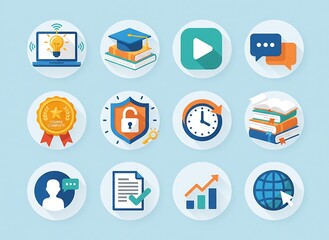 Vector set of flat icons for web and mobile application design and business symbols