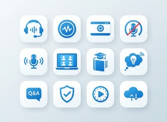 Vector set of web and internet icons for mobile and computer business design applications including symbols for email, music, and communication