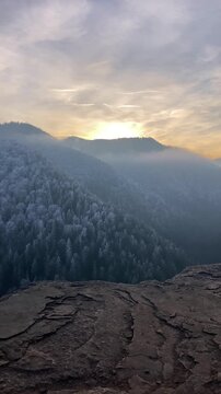 A frosty winter hike to Tomasovsky view, a stunning rock formation offering breathtaking vistas in Slovensky Raj National Park, Slovakia