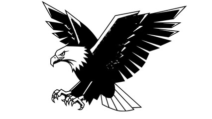 Obraz premium Stylized bald eagle vector illustration, strong geometric shapes, patriotic color palette, bold and majestic pose, isolated on white, modern flat design