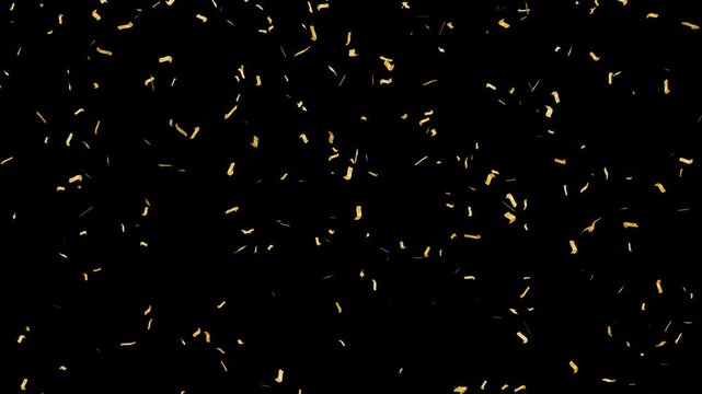 golden confetti video on transparent background with alpha channel. gold confetti slow motion overlay.