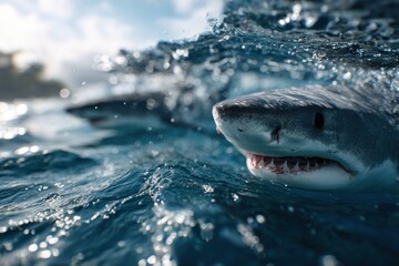 Naklejka premium a school of sharks swimming around