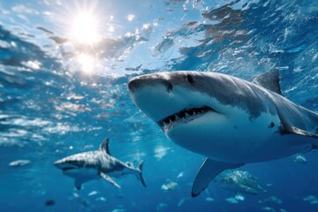 Fototapeta premium a school of sharks swimming around