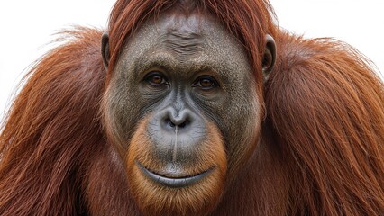 Fototapeta premium Close-up of an orangutan's face with detailed textures and reddish-brown hair.