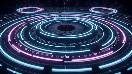 Futuristic circular interface with data points