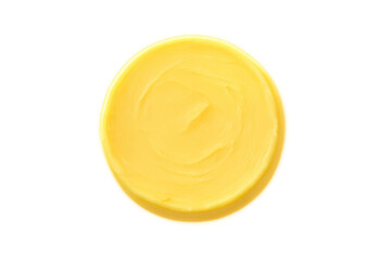 Yellow circular butter smear, creamy dairy texture, food ingredient, transparent background